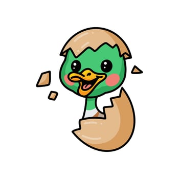 Cute little duck cartoon hatching from egg vector