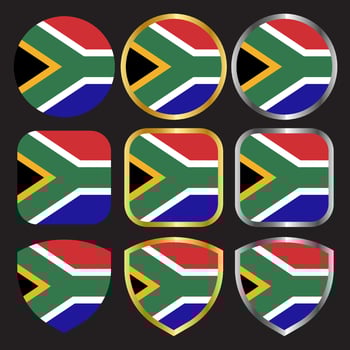 south africa flag vector icon set with gold and silver border