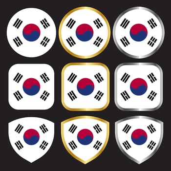 south koea flag vector icon set with gold and silver border