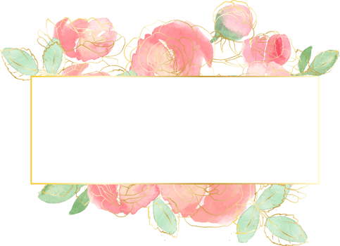 watercolor loose rose flower bouquet frame with gold line art badge png
