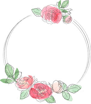 watercolor loose line art rose flower bouquet wreath frame png