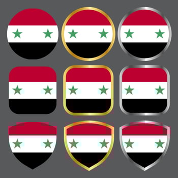 syria flag vector icon set with gold and silver border