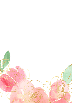 pink loose watercolor gold line art rose flower bouquet frame 5x7 invitation card wash splash background png