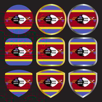 swaziland flag vector icon set with gold and silver border