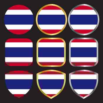 thailand flag vector icon set with gold and silver border