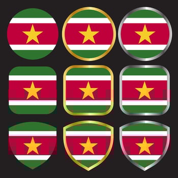 suriname flag vector icon set with gold and silver border
