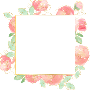 watercolor loose rose flower bouquet with gold line art squre banner badge background png