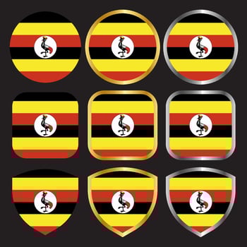 uganda flag vector icon set with gold and silver border-01