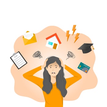 Woman panic and stress with many problem vector