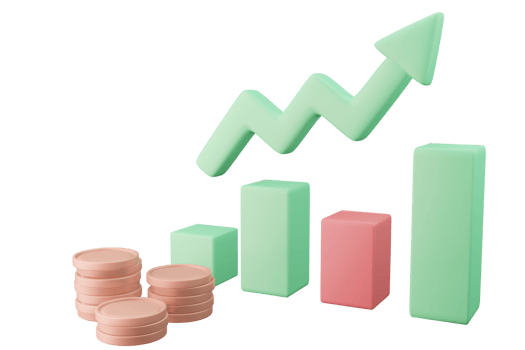 Chart uptrend and coin 3D illustration Financial icon for stock market png