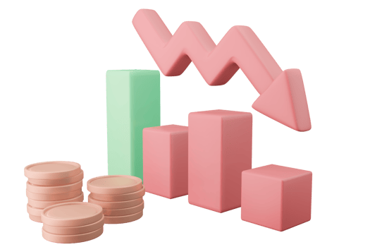 Stock chart downtrend red arrow and coin 3D illustration Financial icon for stock market png