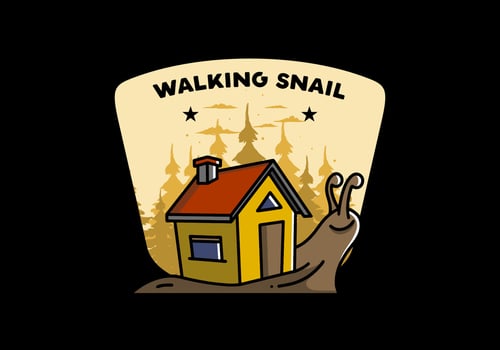 Walking snail and house illustration design vector