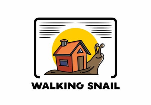 Walking snail and house illustration design vector