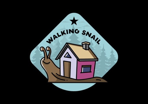 Walking snail and house illustration design vector