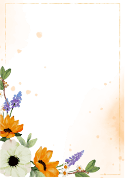 watercolor yellow sunflower and white anemone flower bouquet frame 5x7 invitation card wash splash background png