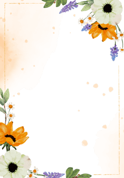 watercolor yellow sunflower and white anemone flower bouquet frame 5x7 invitation card wash splash background png
