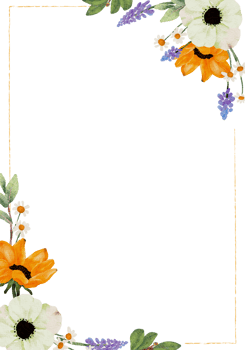 watercolor yellow sunflower and white anemone flower bouquet frame 5x7 invitation card wash splash background png