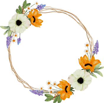 watercolor yellow sunflower and white anemone flower bouquet wreath frame png