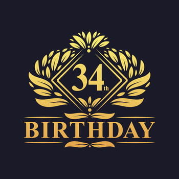 34 years Birthday Logo, Luxury Golden 34th Birthday Celebration. vector