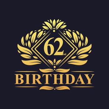 62 years Birthday Logo, Luxury Golden 62nd Birthday Celebration. vector