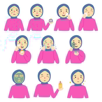 Steps for woman skincare routine vector