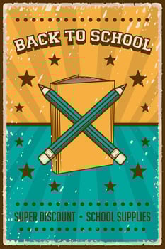 retro vintage rustic style back to school poster for school supplies store or shop vector