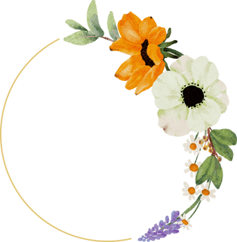 watercolor yellow sunflower and white anemone flower bouquet wreath gold frame png