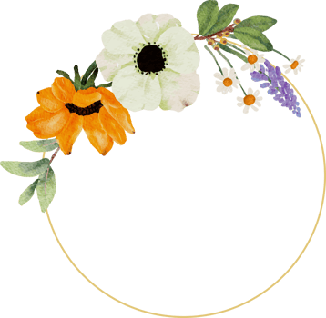 watercolor yellow sunflower and white anemone flower bouquet wreath gold frame png