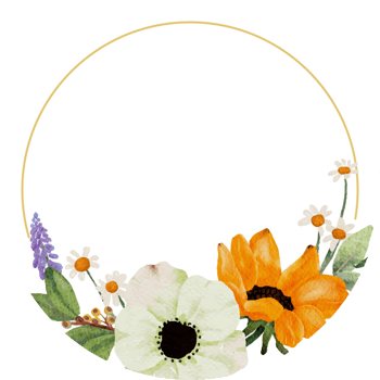 watercolor yellow sunflower and white anemone flower bouquet wreath gold frame png