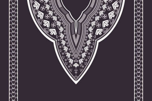 African dashiki tribal shirt black and white color floral pattern neck embroidery design with border. vector