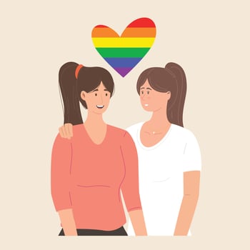 LGBT couple. Portrait of cute young womens looking at each other vector