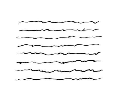 Hand-drawn lines. A set of quivering underlines. Vector illustration of graphic elements for highlight, underline, borders on a white.