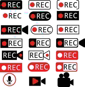 set red recording on white background. recording symbol. video recording sing. recording audio sign. livestream logo. vector