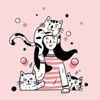 three cute cats with the owner vector