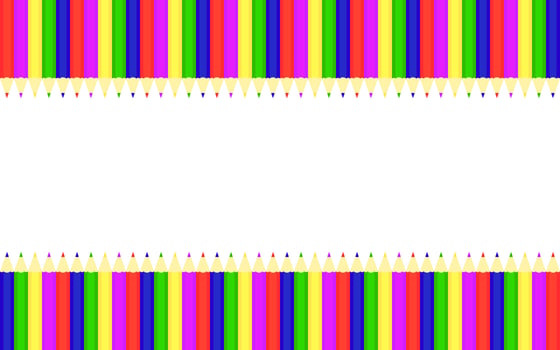 Colored pencils isolated on white background. Illustration on the theme of school, drawing, creativity with a place for text. Photo frame made of colored pencils. Vector illustration