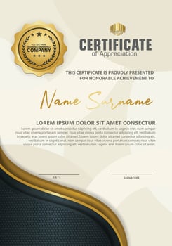 luxury and elegant certificate template with halftone texture on wave form ornate and modern pattern background vector