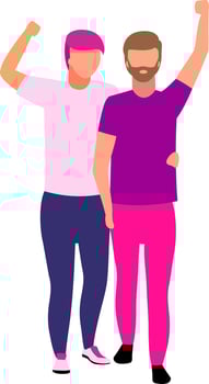 Gay couple at pride parade semi flat color vector characters
