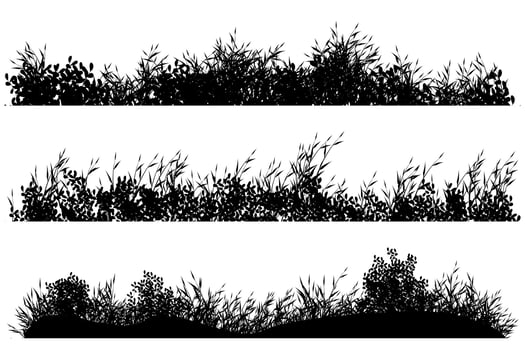 grass and bush ground silhouette set vector