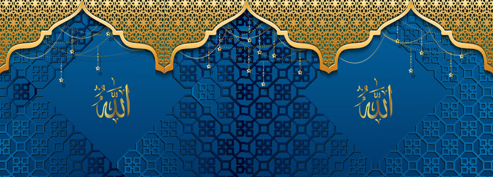Arabic background with golden ornament border pattern and blue color vector
