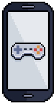 Pixel art cell phone with console joystick icon vector icon for 8bit game on white background