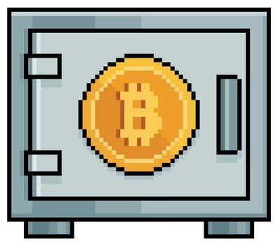 Pixel art bitcoin vault. Safely store cryptocurrencies vector icon for 8bit game on white background