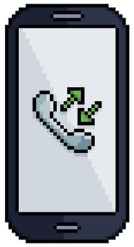 Pixel art cell phone with call icon vector icon for 8bit game on white background