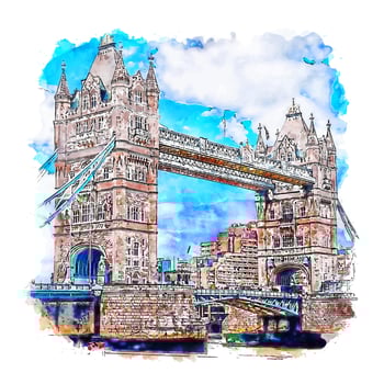 Tower Bridge London Watercolor sketch hand drawn illustration vector