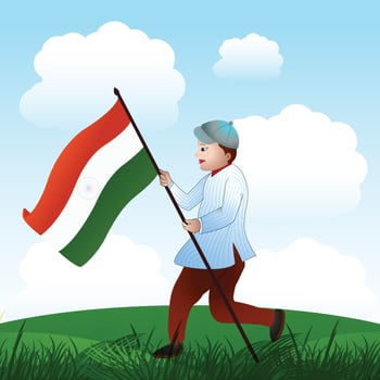 India independence day celebration on 15 august with man holding indian flag bacground vector
