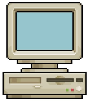 Pixel art old computer vector icon for 8bit game on white background