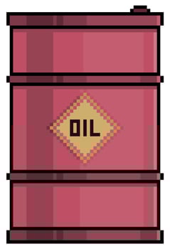 Pixel art oil barrel vector icon for 8bit game on white background