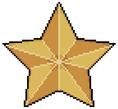Pixel art golden christmas star. Decorative star vector icon for 8bit game on white background.