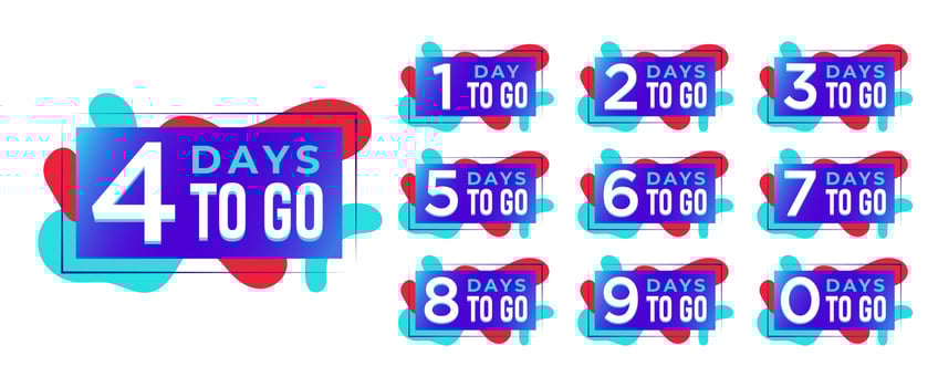 Flashing days to go numbers. Stickers and banners timer pack. vector