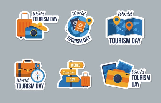 World Tourism Day Sticker Set vector