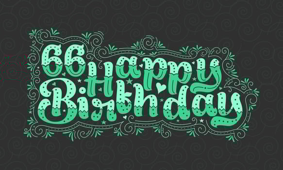 66th Happy Birthday lettering, 66 years Birthday beautiful typography design with green dots, lines, and leaves. vector